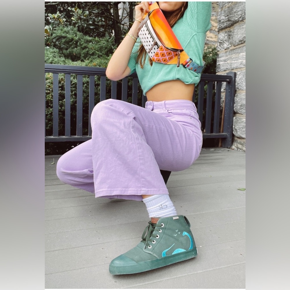 Bangs Shoes Prehistoric High Top Sneaker Vegan Footwear Green Blue Embroidered - Picture 4 of 9